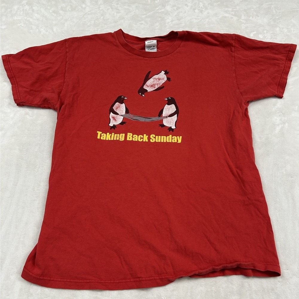 Fruit of the Loom Taking Back Sunday T-Shirt Mens L Red Penguin Band Tee Graphic